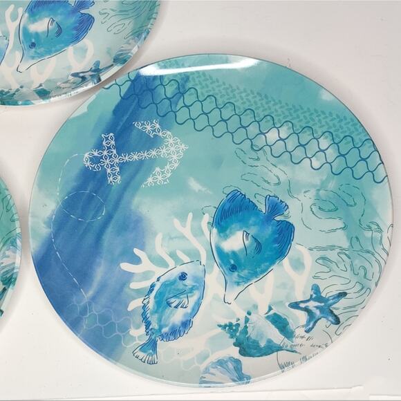 Sonoma Underwater Sea life Coastal Beach Fish Melamine Dinner Plate Set - Picture 8 of 12